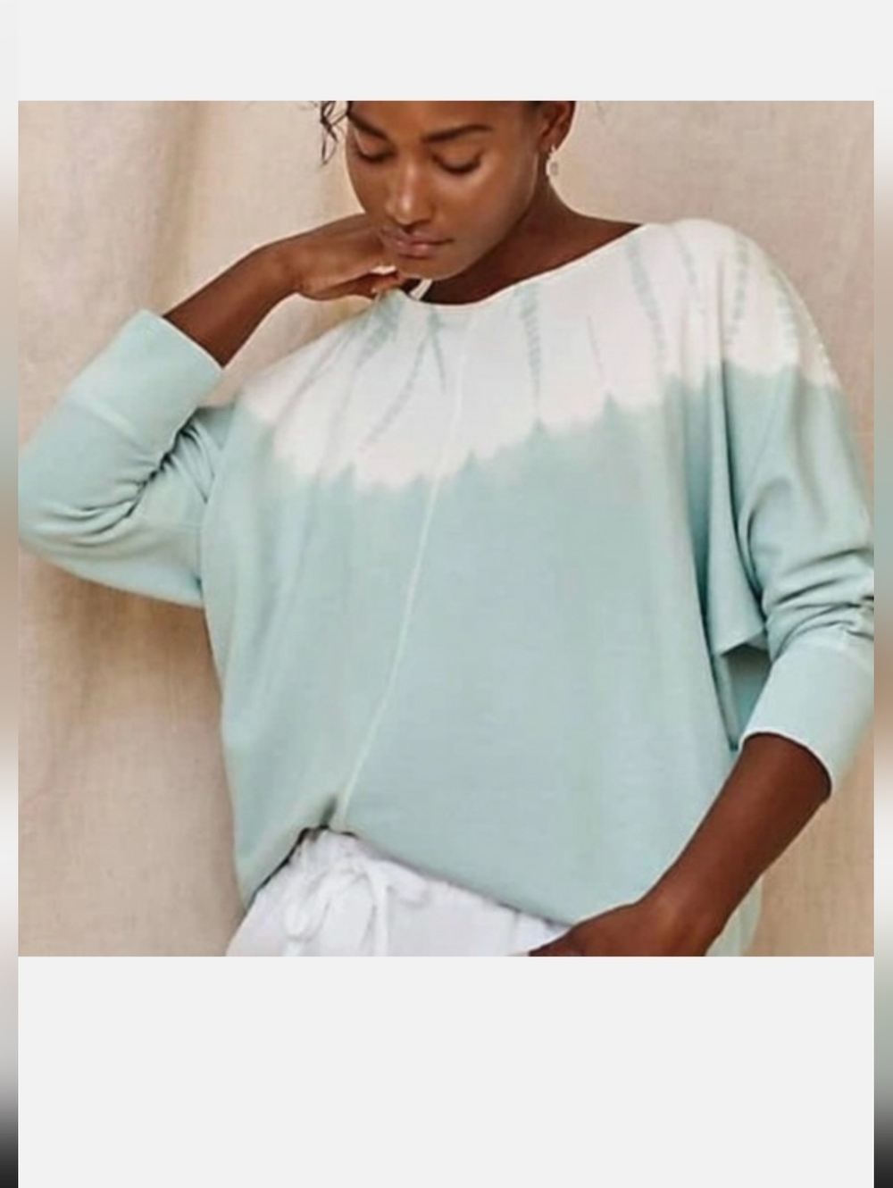 J.Jill Light Aqua and White Dip-Dye Casual Organic Cotton Sweashirt Size L